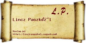 Lincz Paszkál névjegykártya